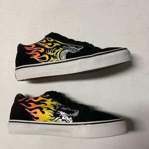 Lion Shark Juniors 7 Vans Old Skool Black Flame Racing Sneakers Shoes Retro